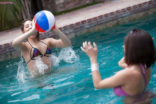 Spectacular pool play in female-on-female scenes along busty teen Abella Danger