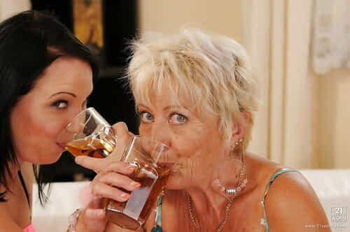 Filthy granny has a drunk lesbo copulation with her lewd teeny friend