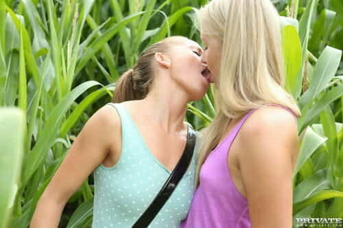 Teen babes with small bra buddies head into cornfield to conceal their lesbianism - part 2926