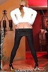 Rachel Aziani strips from her tight jeans and leather jacket, exposing her hot body.