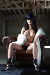Beautiful centerfold babe Alexandra Tyler posing in hat and furs