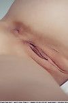 Close up of skinny teen Nika N expanding her damp shaved bawdy cleft