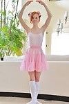 Skinny redhead teen in ballerina outfit jamming dildo up pink cunt