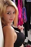 Lovely blond Karma jones shows off her amazing titties and extraordinary ass