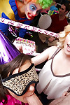 Coed Gia Paige and blindfolded gf suck 10-Pounder and take up with the tongue twat at birthday party