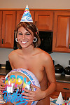 Tanned chick celebrating her birthday in the nude