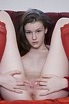 Adolescent amateur Emily Bloom in strap stretching wide unused to show smooth head wet crack