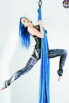 Undressed blue haired silk trapeze and contortion artist alecia fun