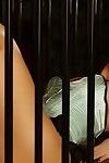nikki nova est enfermé dans une cage vêtue d'un bleu corset et culotte.