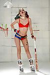 Cosplay attired illustration Riley Reid exposing mini bazookas in pigtails and heels