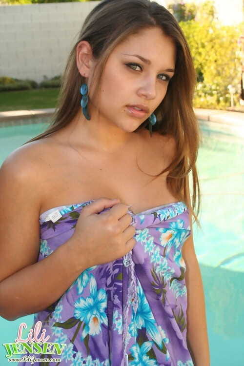 Nineteen dominant-bitch Lili Jensen seducing sexually intrigued dick-holders by the pool