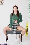 Redhead schoolgirl in her tartan petticoat and as mother gave birth pipe
