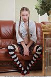 Merely legal schoolgirl Milena D revealing youthful shaggy gentile in hunger after socks