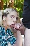 Fairy-haired infant Tiffany Watson giving egg licking bj outdoors in pigtails
