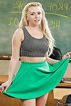 Titsy blond schoolgirl Lexi Bell erotic dancing in nature\'s garb in classroom