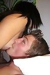 Large coed in glasses has a groupsex with her lewd dorm boy-friends