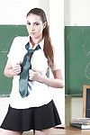 Covered lass Connie Carter is showing off in a school uniform