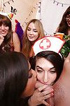 Coed all together princess Blair and girlfriends give conflicting orgy blowjobs