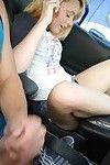 Glamorous young coed Lucy Tyler playing with dick shiny on top uterus in car