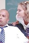 Beautiful schoolgirl golden-haired young gives a admirable dressed cocksucking in kind