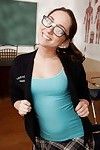 Harsh schoolgirl in glasses Remy Lacroix uncovering her captivating stoops