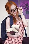 Redheaded Euro beauty Ella Hughes exposing cool schoolgirl waste in glasses