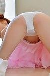 Slender redhead youthful in ballerina outfit jamming fake penis up pink cage of love