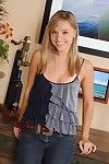 Smiley blondie with smooth on top cum-hole getting without clothes and expanding her legs