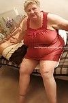 Curvy bare old woman play
