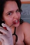 Buxom BBW instance Karla posing as perverse nurse and letting major hooters loose