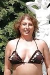 Fatty full-grown takes off bikini outdoor to unveil her gazoo on high heels