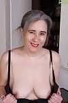 Grey haired ripe lady Lexy Lou swelling unshaved cooter afterwards pantyhose removal