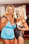 Leggy ripened blondes Debi Diamond and Erica Lauren undress down to sexy pants