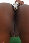 Ripe brown woman toys and masturbates hairless brown slit later undressing