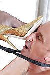 Grown femdom whips her manslave and tortures him with her high heel shoes