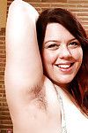 Full-grown bushy woman flaunting bushy underarms and massive typical love muffins