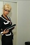 Full-grown advisor in glasses Vicki Vogue playing with a cock-sock penis