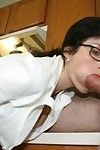 Bawdy melodious dark hair in glasses acquires a facial  later a fellatio