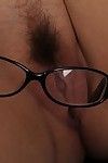 Established BBW Ember Rayne shedding glasses and clothing to swell shaggy cage of love