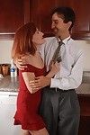 Redhead lass Debra is being pounded by her old collaborator in the kitchen