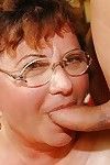 Short haired seasoned plumper in glasses benefits from her vagina nailed by instrument and jock