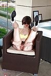 Sunglasses clothing ready dame makes public  love-cage sooner than getting in clammy tub